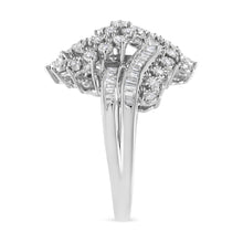 将图片加载到图库查看器,10K White Gold 1/2 Cttw Round and Baguette-Cut "S" Shaped Bypass Cocktail Ring (I-J Color, I1-I2 Clarity) - Size 7