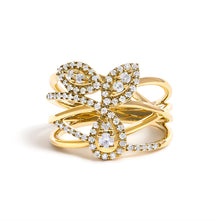 Load image into Gallery viewer, 10K Yellow Gold 1/2 Cttw Diamond Crossover 3 Leaf Floral Cocktail Ring Band (H-I Color, SI1-SI2 Clarity) - Size 7