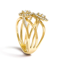Load image into Gallery viewer, 10K Yellow Gold 1/2 Cttw Diamond Crossover 3 Leaf Floral Cocktail Ring Band (H-I Color, SI1-SI2 Clarity) - Size 7