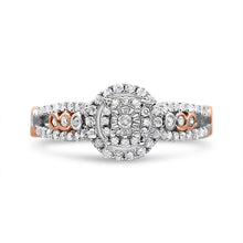 Load image into Gallery viewer, 14K Rose Gold Plated .925 Sterling Silver 3/8 Cttw Round Diamond Double Frame Cross-Over Split Shank Engagement Ring (I-J Color, I2-I3 Clarity) - Size 7