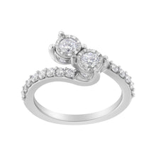 Load image into Gallery viewer, 10K White Gold Two-Stone Miracle-Set Diamond Bypass Ring (1 Cttw, H-I Color, I1-I2 Clarity) - Size 6