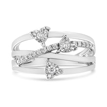 Load image into Gallery viewer, .925 Sterling Silver 1/5 Cttw Miracle-Set Diamond Heart Cross-Over Bypass Ring (I-J Color, I2-I3 Clarity) - Size 7