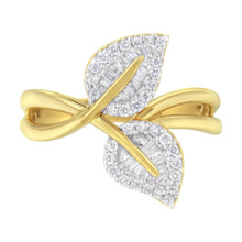 Load image into Gallery viewer, 10K Yellow Gold 3/8 Cttw Round and Baguette-Cut Diamond Leaf Cocktail Ring - Size 7 (I-J Color, I1-I2 Clarity)