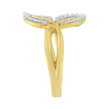 Load image into Gallery viewer, 10K Yellow Gold 3/8 Cttw Round and Baguette-Cut Diamond Leaf Cocktail Ring - Size 7 (I-J Color, I1-I2 Clarity)