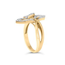 Load image into Gallery viewer, 10k Yellow and White Gold 1/2 Cttw Baguette and Round Diamond Bypass Triple Leaf Ring (I-J Color, I1-I2 Clarity) - Size 7