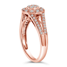 Load image into Gallery viewer, 14K Rose Gold Plated .925 Sterling Silver 1/2 Cttw Pave Diamond Halo Cluster Split Shank Cocktail Ring (I-J Color, I1-I2 Clarity) - Size 6
