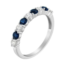 Load image into Gallery viewer, 10KT White Gold 1/2 cttw Diamond and 3MM Created Blue Sapphire Gemstone Band Ring (H-I, I1-I2) - Size 7