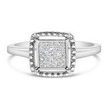 Load image into Gallery viewer, .925 Sterling Silver 1/5 Cttw Invisible Set Princess Cut Diamond Promise Ring with Beaded Halo (H-I Color, I1-I2 Clarity) - Ring Size 7