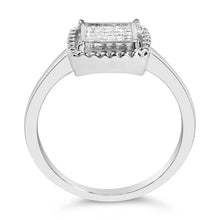Load image into Gallery viewer, .925 Sterling Silver 1/5 Cttw Invisible Set Princess Cut Diamond Promise Ring with Beaded Halo (H-I Color, I1-I2 Clarity) - Ring Size 7