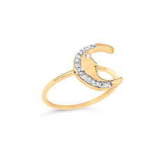 Load image into Gallery viewer, 10K Yellow Gold 1/10 Cttw Diamond Crescent Moon Ring (I-J Color, I1-I2 Clarity) - Ring Size 6