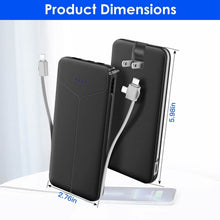 Load image into Gallery viewer, 10000mAh Power Bank Portable Charger with US Plug 2 Built-in Cables External Battery Pack
