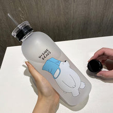 Load image into Gallery viewer, 1000ml Water Bottles Cute Panda Bear Cup With Straw Transparent Cartoon Water Bottle Drinkware Frosted Cup Leak-proof Plastic Straw Cartoon Frosted Leak Proof Panda Bear Pattern Transparent Water Cup Sports Drink Water Bottle