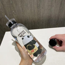 Load image into Gallery viewer, 1000ml Water Bottles Cute Panda Bear Cup With Straw Transparent Cartoon Water Bottle Drinkware Frosted Cup Leak-proof Plastic Straw Cartoon Frosted Leak Proof Panda Bear Pattern Transparent Water Cup Sports Drink Water Bottle