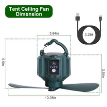 Load image into Gallery viewer, 10400mAh USB Battery Powered Hanging Tent Lantern Fan Power Bank