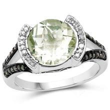 Load image into Gallery viewer, 3.59 Carat Genuine Green Amethyst, Green Diamond & White Diamond .925 Sterling Silver Ring