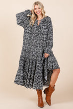 Load image into Gallery viewer, Printed Tie Neck Flounce Sleeve Midi Dress For Women β Fluttering, Feminine and Playful Midi Dress with Ruffled Details