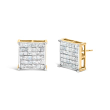 Load image into Gallery viewer, 10K Yellow Gold 2.0 Cttw Invisible-Set Princess-Cut Diamond Stud Earrings