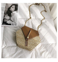 将图片加载到图库查看器,New Famous Mulit Style Straw+leather Handba For Women And Girls New Fashion Summer Bag Handmade Woven Beach Circle Shoulder Bag