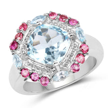 Load image into Gallery viewer, 4.73 Carat Genuine Blue Topaz and Rhodolite .925 Sterling Silver Ring