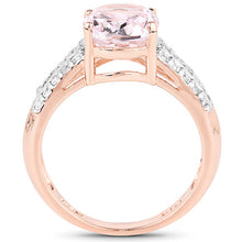 将图片加载到图库查看器,14K Rose Gold Plated 3.27 Carat Genuine Kunzite Oval and White Zircon .925 Sterling Silver Ring Ring