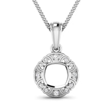 Load image into Gallery viewer, 0.09 Carat Genuine White Diamond 14K White Gold Semi Mount Pendant - holds 8x8mm Cushion Gemstone