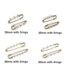 Load image into Gallery viewer, 10pcs/lot Safety Pins Brooch Blank Base Brooch Pins 50/80/90mm Pins 3/5 Rings Jewelry Pin for Jewelry Making Women's Brooch Pins Pullover Scarf Clips Stainless Steel Heavy Duty Safety Pin