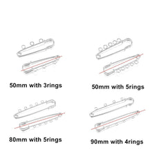Load image into Gallery viewer, 10pcs/lot Safety Pins Brooch Blank Base Brooch Pins 50/80/90mm Pins 3/5 Rings Jewelry Pin for Jewelry Making Women's Brooch Pins Pullover Scarf Clips Stainless Steel Heavy Duty Safety Pin