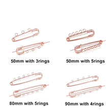 Load image into Gallery viewer, 10pcs/lot Safety Pins Brooch Blank Base Brooch Pins 50/80/90mm Pins 3/5 Rings Jewelry Pin for Jewelry Making Women's Brooch Pins Pullover Scarf Clips Stainless Steel Heavy Duty Safety Pin