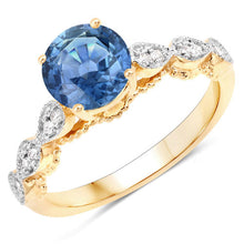 Load image into Gallery viewer, 1.27 Carat Genuine Blue Sapphire and White Diamond 14K Yellow Gold Ring