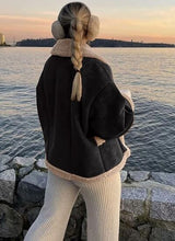 Load image into Gallery viewer, Fuzzy Collared Neck Long Sleeve Jacket with Buttoned Closure and Cozy Pockets