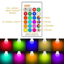 Load image into Gallery viewer, 110V 220V Bluetooth E27 RGBW LED Bulb Lights 5W 10W 15W RGB Lampada Changeable Colorful RGBWW LED Lamp With Remote+Memory Mode Smart Light Bulbs, RGBCW Color Changing Light Bulb Dimmable, 7W A19 led Bulb 60W Equivalent, Smart Bulbs That Work