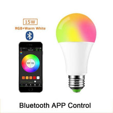 Load image into Gallery viewer, 110V 220V Bluetooth E27 RGBW LED Bulb Lights 5W 10W 15W RGB Lampada Changeable Colorful RGBWW LED Lamp With Remote+Memory Mode Smart Light Bulbs, RGBCW Color Changing Light Bulb Dimmable, 7W A19 led Bulb 60W Equivalent, Smart Bulbs That Work