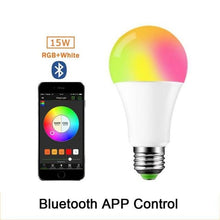 Load image into Gallery viewer, 110V 220V Bluetooth E27 RGBW LED Bulb Lights 5W 10W 15W RGB Lampada Changeable Colorful RGBWW LED Lamp With Remote+Memory Mode Smart Light Bulbs, RGBCW Color Changing Light Bulb Dimmable, 7W A19 led Bulb 60W Equivalent, Smart Bulbs That Work