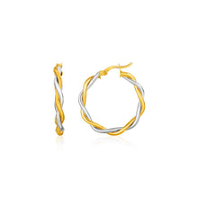 Load image into Gallery viewer, Two-Tone Twisted Wire Round Hoop Earrings in 10k Yellow and White Gold