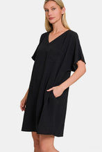 Load image into Gallery viewer, V-Neck Tee Dress with Pockets For Women – V-Neck Casual Dress, Tee Dress with Pockets, Comfortable V-Neck Dress, Pocketed Tee Dress, Casual Chic Dress, Easygoing V-Neck Dress