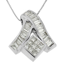 将图片加载到图库查看器,14K White Gold 1 7/8 cttw Princess and Baguette Cut Mixed Geometry Diamond Pendant Necklace (G-H, SI1-SI2)
