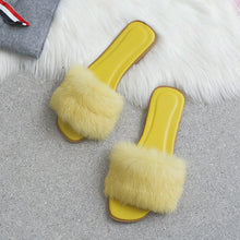将图片加载到图库查看器,Fashion Fur Flat Women's Slippers Plus Size Spring Summer Fluffy Fur Slippers Shoes Woman Plush Fur Slip On Flip Flop Flat Furry Fur Slides Outdoor Sandals Furry Slides Summer Sandals Open Toe Indoor Outdoor Fluffy Slides