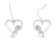 Load image into Gallery viewer, Sterling Silver Round Cut Diamond Heart Dangle Earrings (0.09 cttw, H-I Color, I1-I2 Clarity)