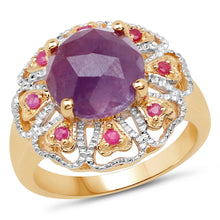 Load image into Gallery viewer, 14K Yellow Gold Plated 5.55 Carat Genuine Pink Sapphire & Ruby .925 Sterling Silver Ring