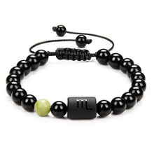 Load image into Gallery viewer, 12 Couple Bracelet Black Stone Bracelets For Women Men Braided Bracelet Natural Stone Zodiac Star Sign Bracelet For Couple Natural Black Stone Bead Bracelet For Men Women