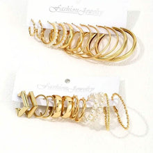 Load image into Gallery viewer, 12-Pairs: Gold Hoop Earrings with Faux Pearl Decor Set