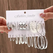 Load image into Gallery viewer, 12-Pairs: Gold Hoop Earrings with Faux Pearl Decor Set