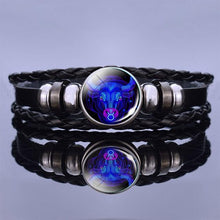 Load image into Gallery viewer, 12 Zodiac Signs Charm Bracelet Men Women Fashion Multilayer Weave Leather Charms 12 Twelve Constellations PU Leather Bracelet Braided Punk Zodiac Sign Bangle