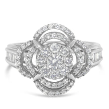 Load image into Gallery viewer, 14K White Gold 1.0 Cttw Round & Baguette Cut Diamond Floral Cluster Quatrefoil Channel Set Band Cocktail Statement Ring (H-I Color, SI2-I1 Clarity) - Size 6-3/4