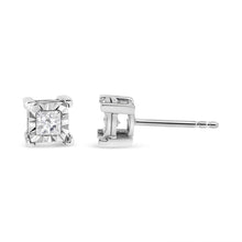 将图片加载到图库查看器,.925 Sterling Silver 1/2 Cttw Miracle Set Princess-cut Diamond Solitaire Stud Earrings (H-I Color, SI2-I1 Clarity)