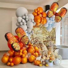 Load image into Gallery viewer, 123Pcs Orange Gray Blue Butterflly Foil Helium Balloons Arch Garland Birthday Decorations For Baby Shower Gender Reveal Party Decorations Hallowen Decoration Butterfly Ballons