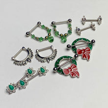 将图片加载到图库查看器,14G 9/16 Holiday Red Bow Wreath Nipple Shield Set