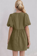 Load image into Gallery viewer, Elegant Ruched Puff Sleeve Mini Dress Vintage Bow Detail Cute Short Dress for Women