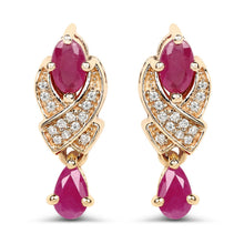 Load image into Gallery viewer, 1.12 Carat Genuine Ruby and White Diamond 14K Yellow Gold Earrings