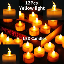 Load image into Gallery viewer, 12Pcs New Battery Operated LED Tea Lights Candles Realistic and Bright Flickering Bulb Battery Operated Flameless LED Tea Light for Seasonal and Festival Celebration Home Decoration Flameless birthday Decorations Party Supplies
